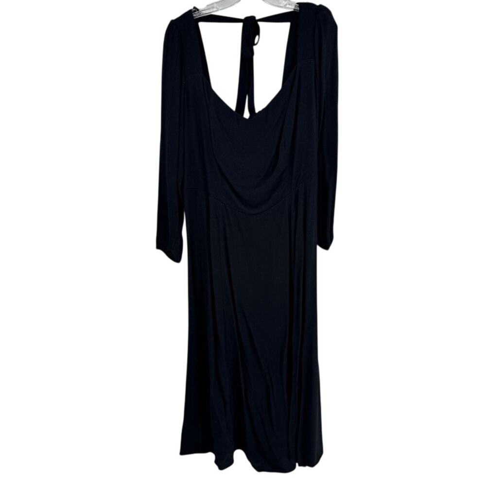 Reformation Black Midi Dress Front Slit Tie Neck Sz 16